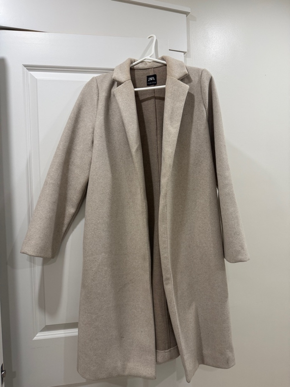 Zara Long Cream Single-Button Wool-Blend Trench Coat